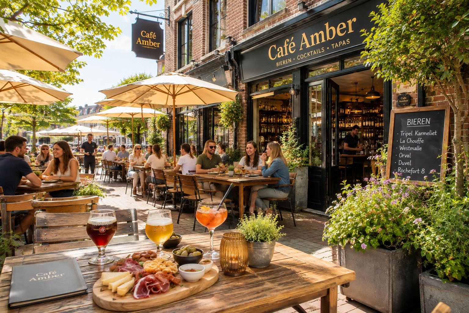 Vrienden die klinken en samen genieten in Cafe Amber