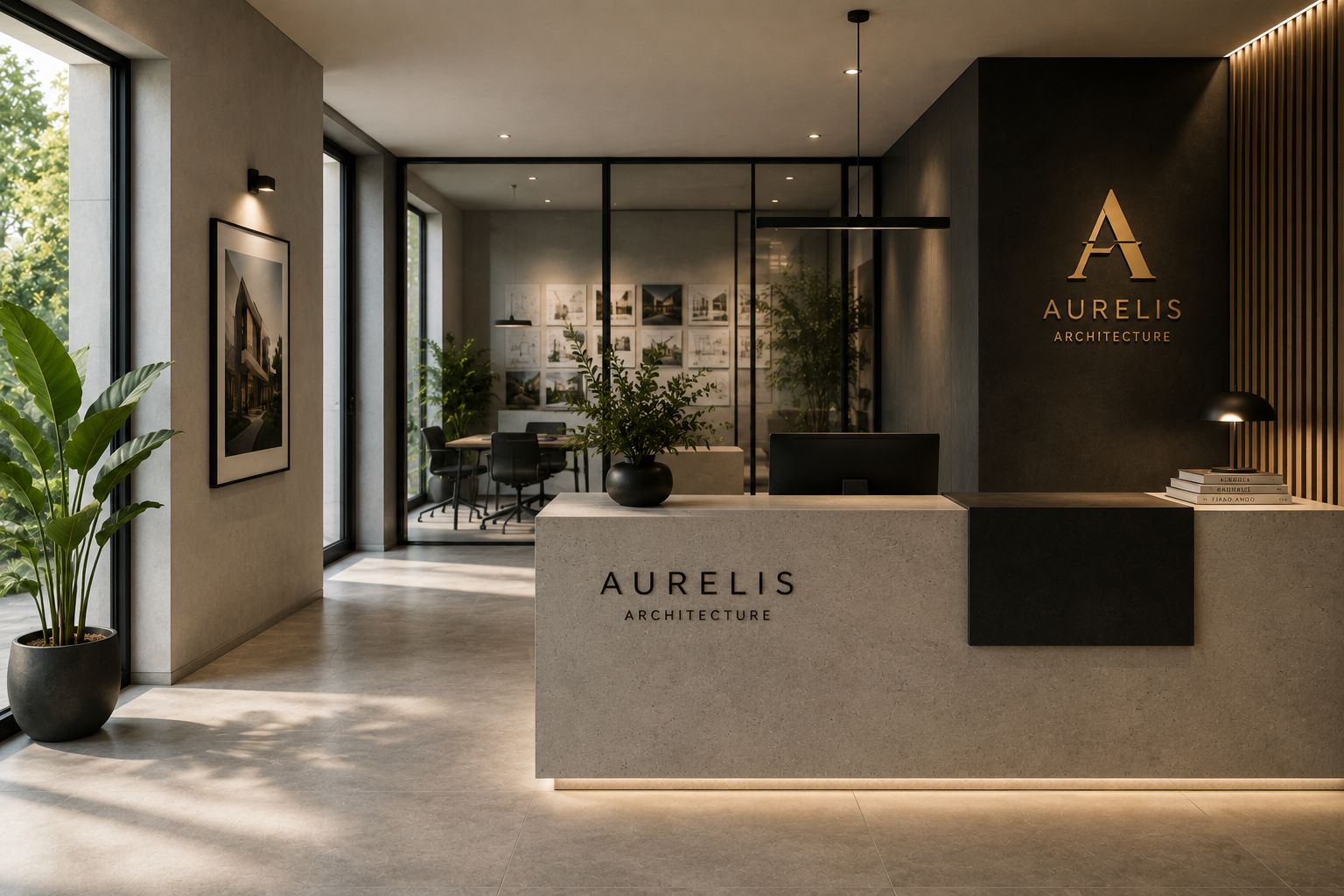 Aurelis kantoorruimte in avondlicht