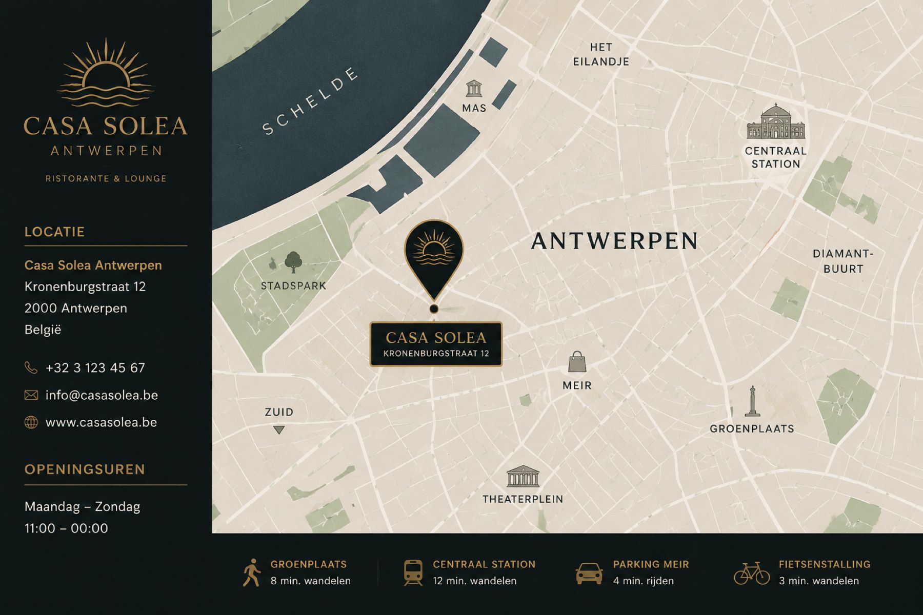 Statische locatiekaart van Casa Solea Antwerpen met adres en omgeving