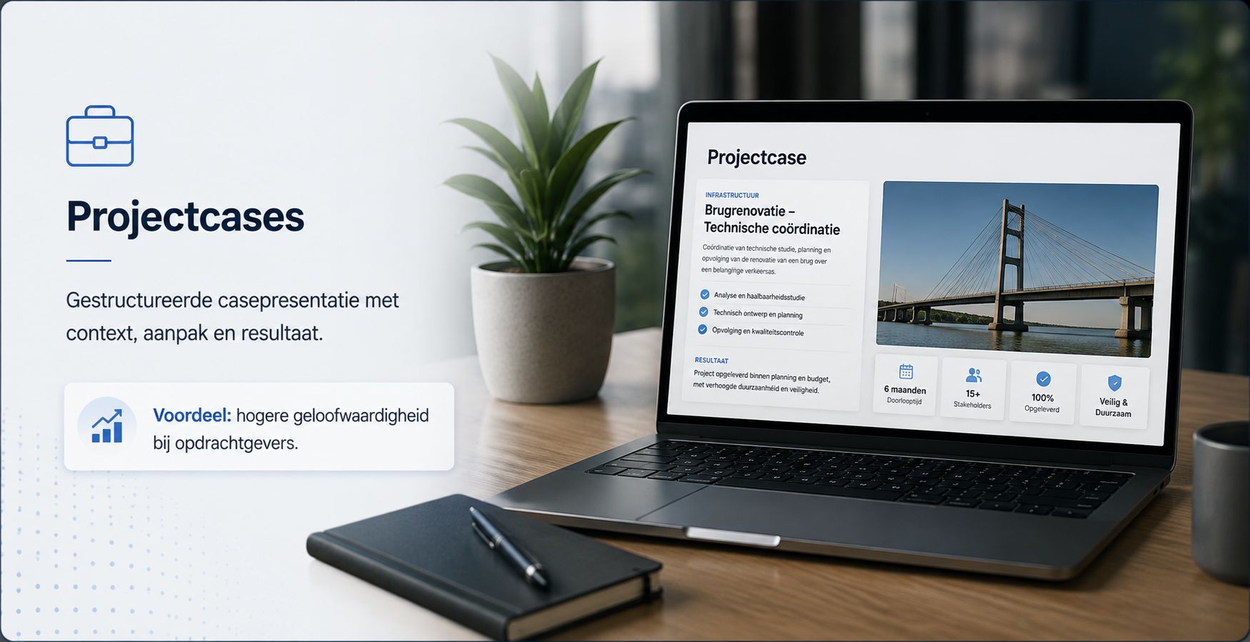 Projectcase van een technische coördinatie-opdracht op laptopscherm