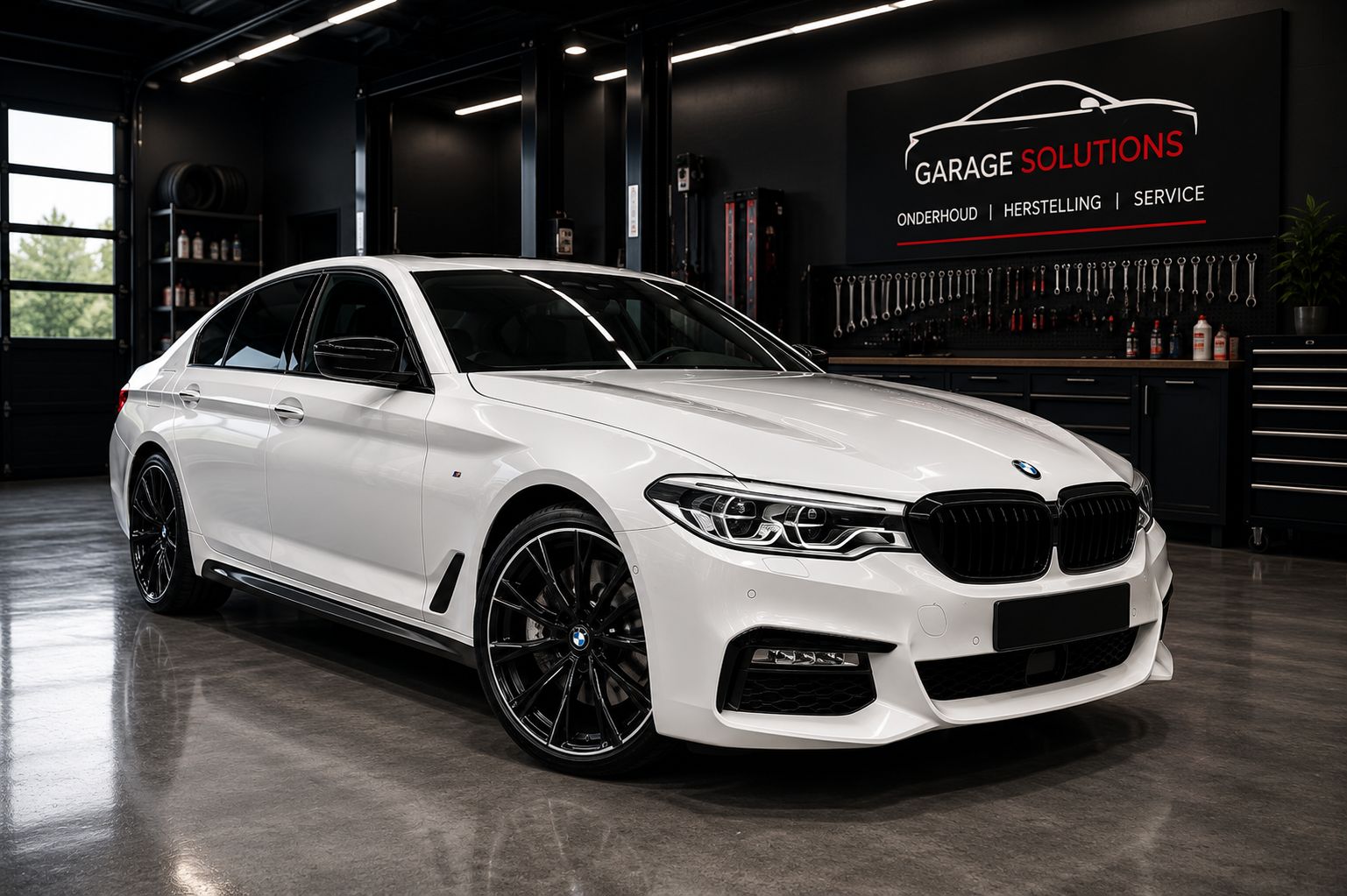 Witte BMW sport sedan in de TorquePoint-showroom