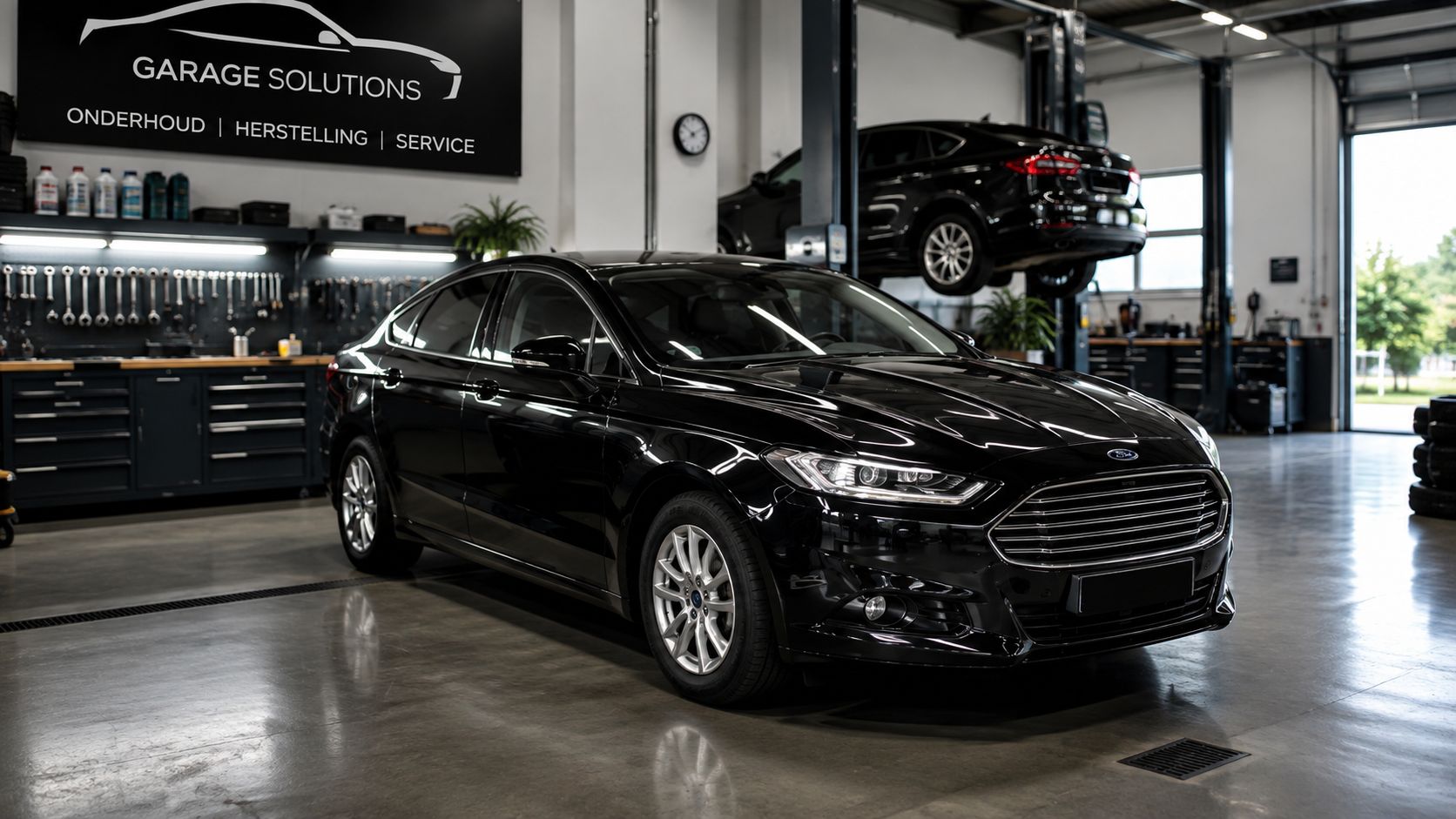 Zwarte Ford Mondeo in de TorquePoint-showroom