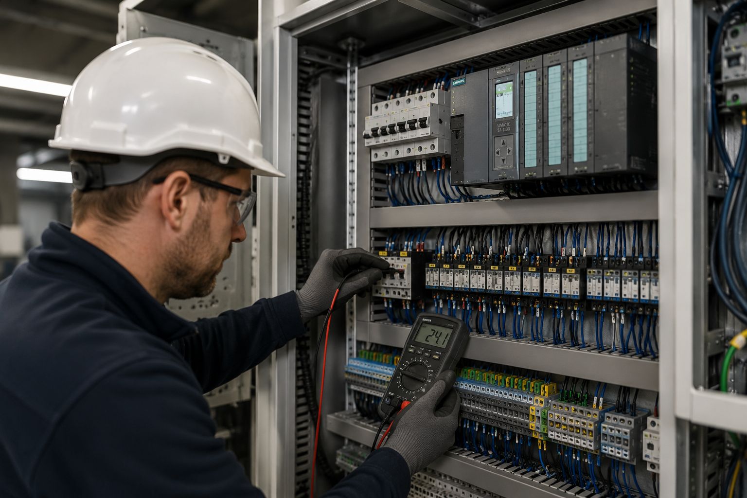Industriële schakelkast met geopende panelen