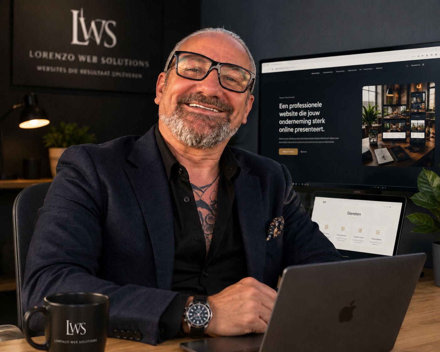 Lorenzo in kantooromgeving tijdens ontwerpsessie