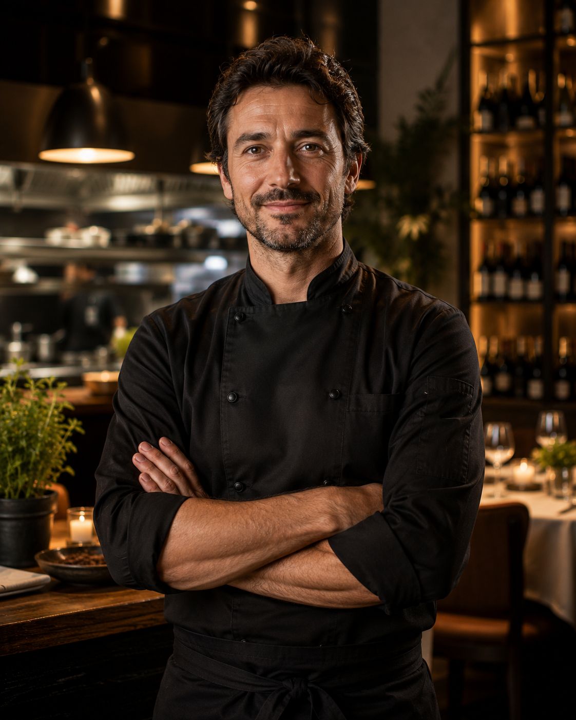 Portret van gastvrije bediening in restaurantcontext